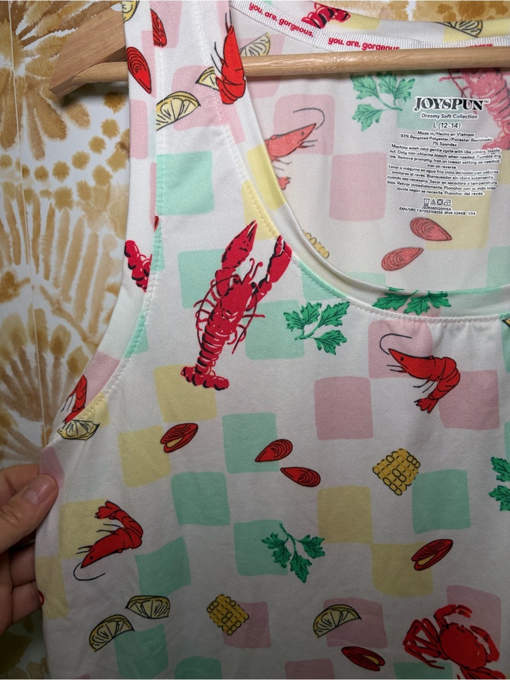 Joyspun Lobster Print Pajama Set Women's Sleeveless Tank & Drawstring Shorts - Picture 6 of 15